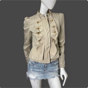 Eidra Romantic Ruffle Military Napoleon Jacket Cream Tailored Blazer 0 XS